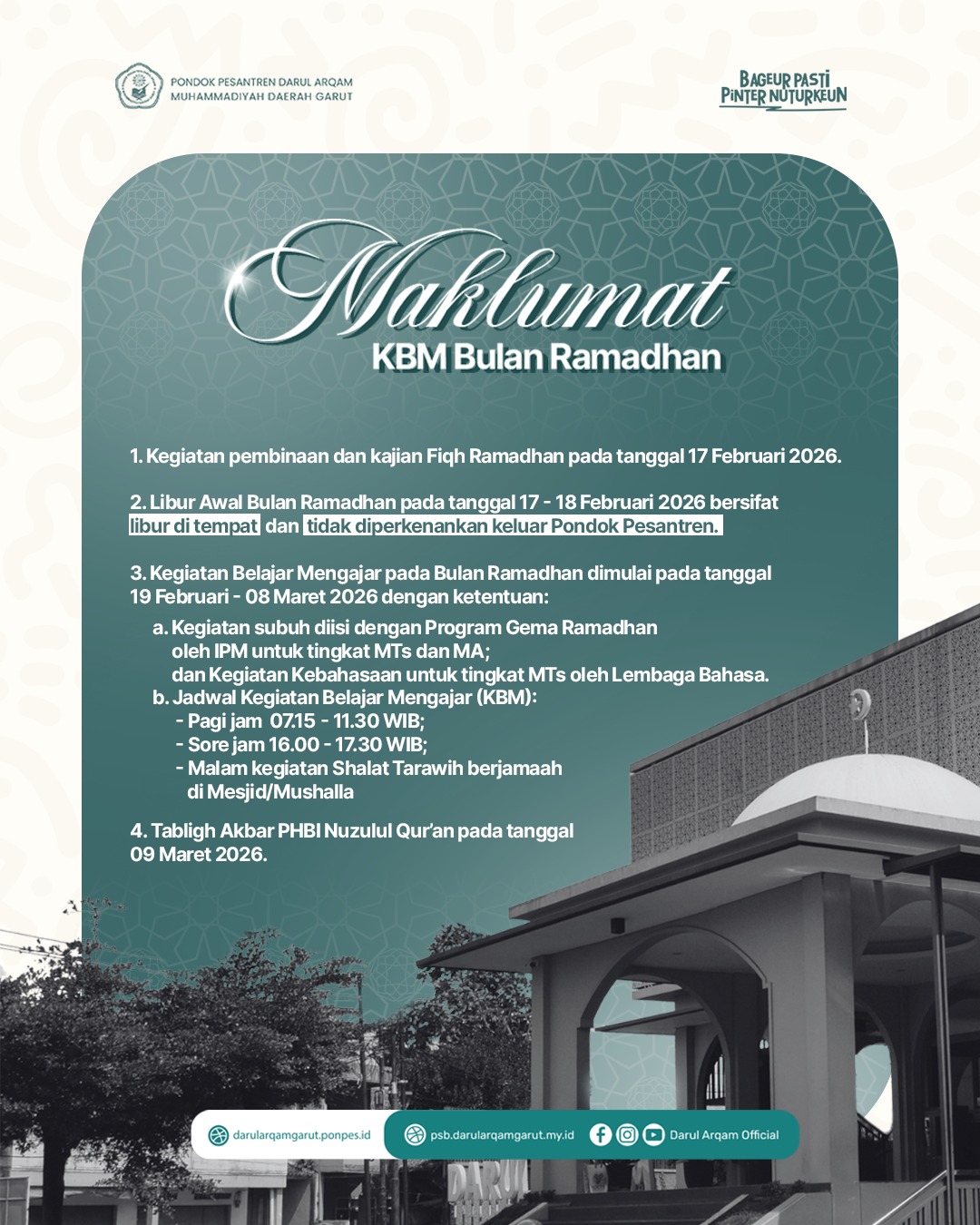 Maklumat KBM Bulan Ramadhan 1447 H