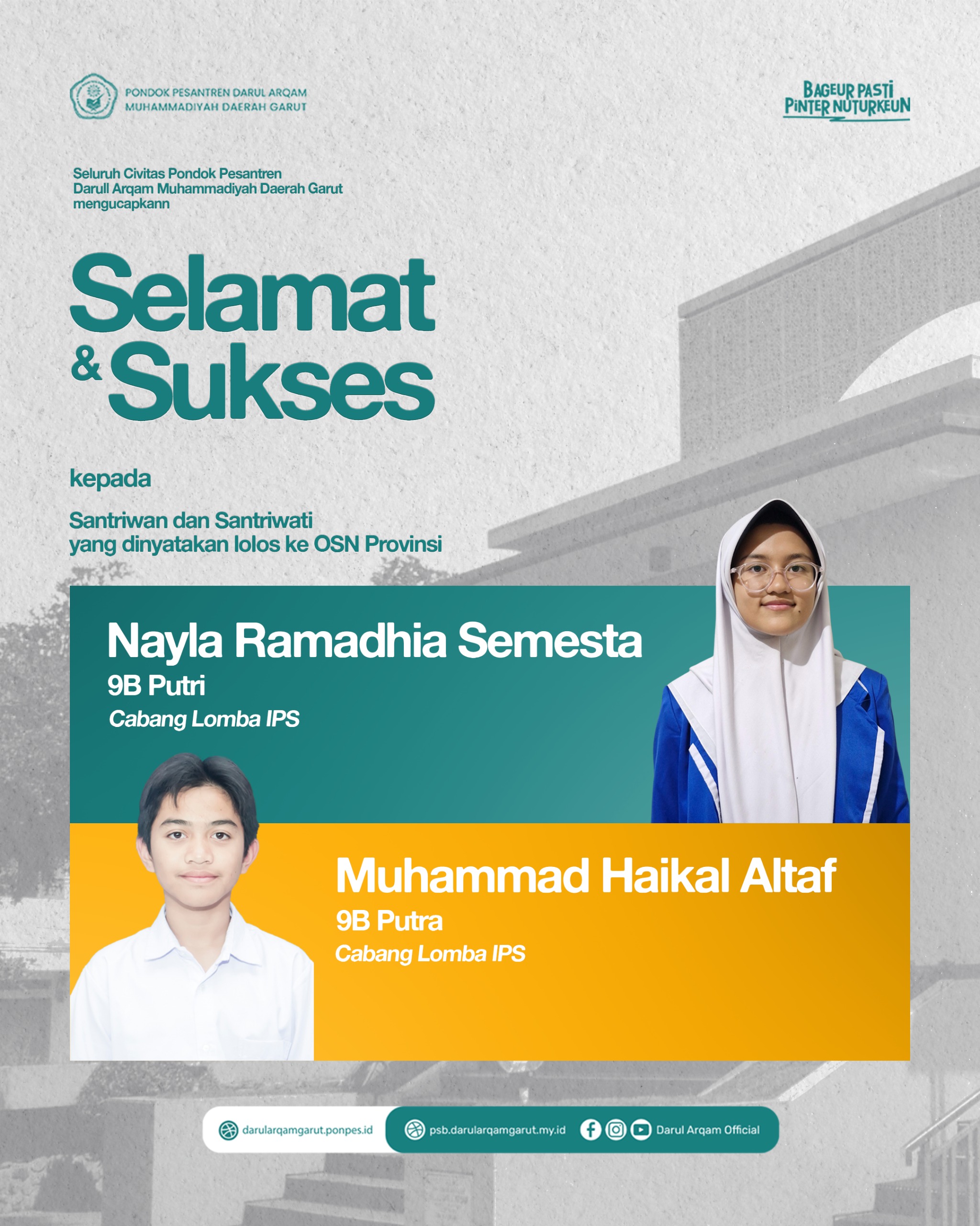 Selamat & Sukses Santri Darul Arqam Muhammadiyah Garut Lolos OSN Tingkat Provinsi